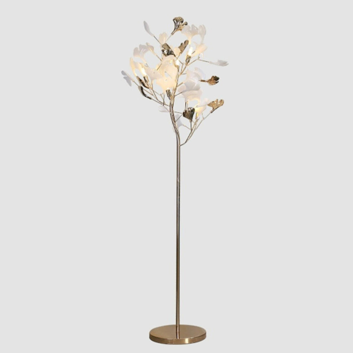 Artistic Maple Leaf Branch White Metal Floor Lamp Image - 7