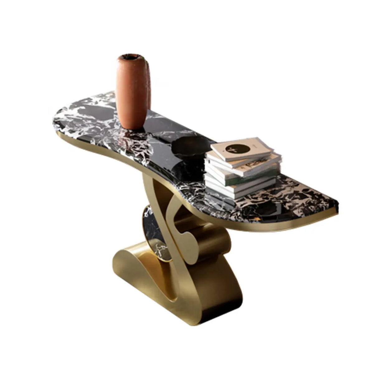 Artistic Marble Top Gold Abstract Base Console Table Image - 3