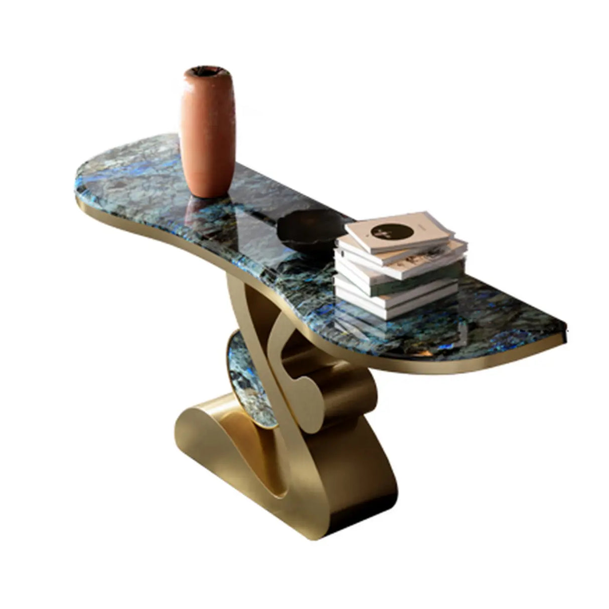 Artistic Marble Top Gold Abstract Base Console Table Image - 5