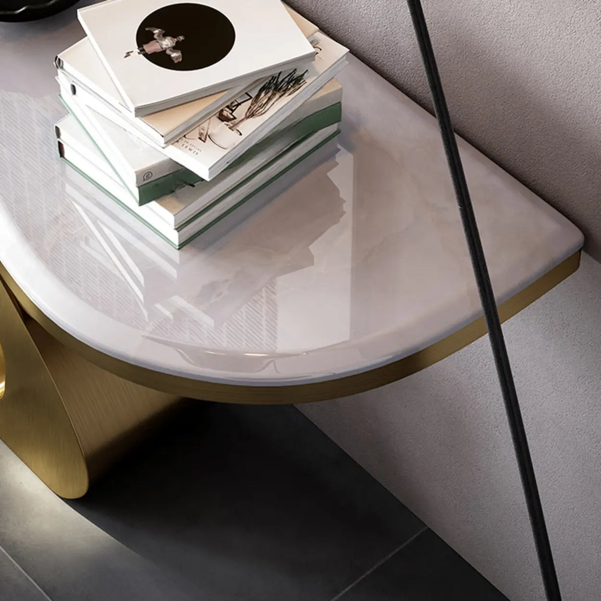 Artistic Marble Top Gold Abstract Base Console Table Image - 7