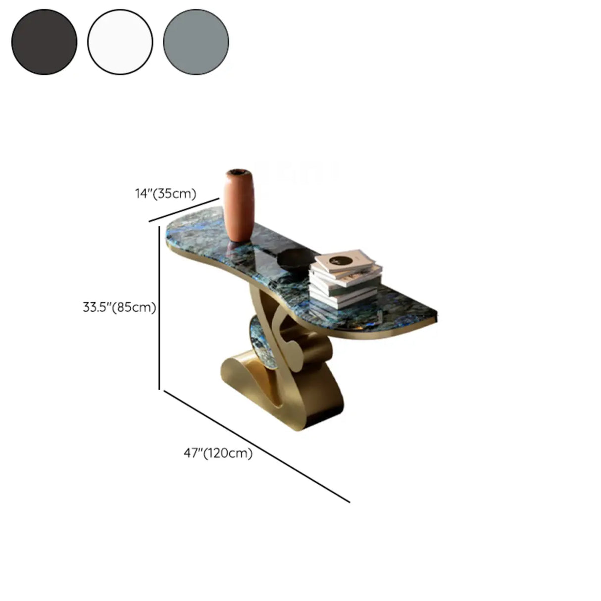 Artistic Marble Top Gold Abstract Base Console Table