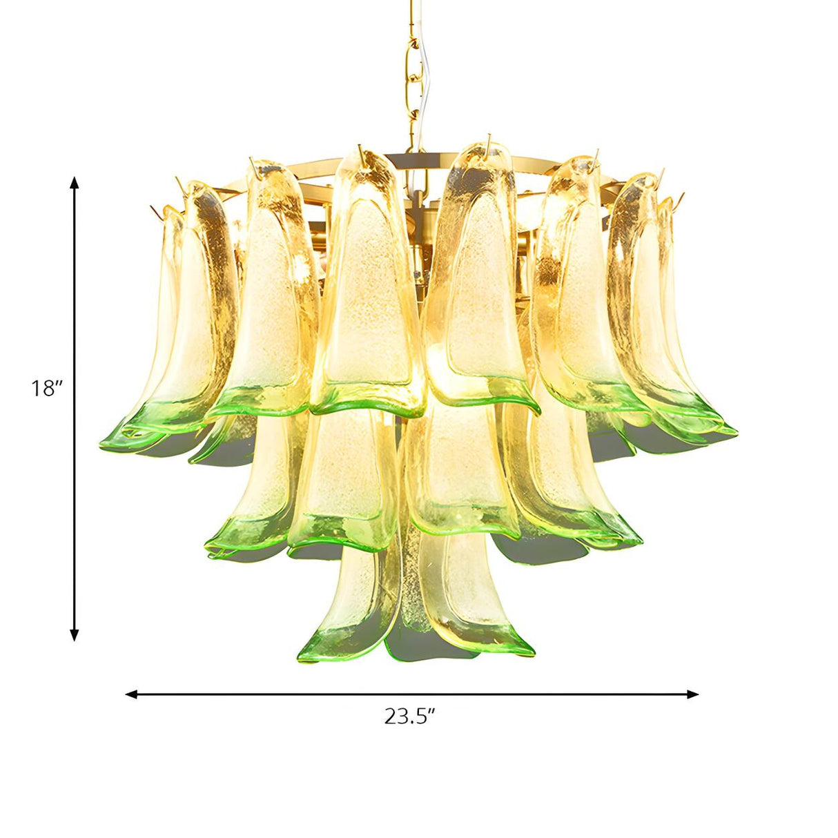 Artistic Modern Brass Green Stained Glass Tiered Chandelier