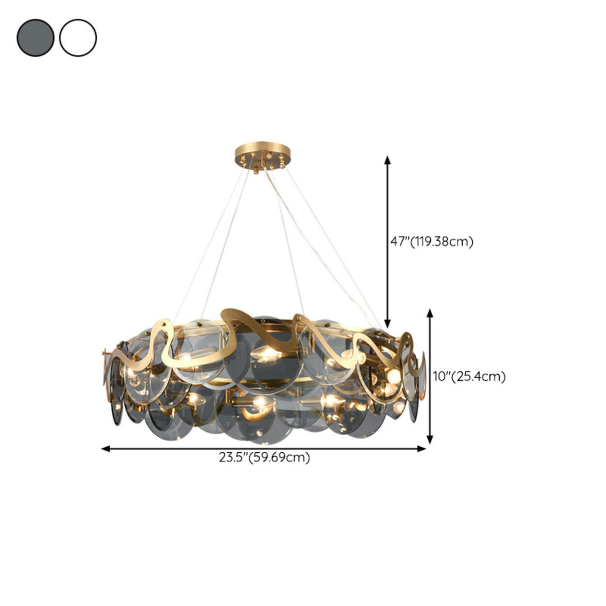 Artistic Modern Gold Drum Black Clear Glass Discs Chandelier