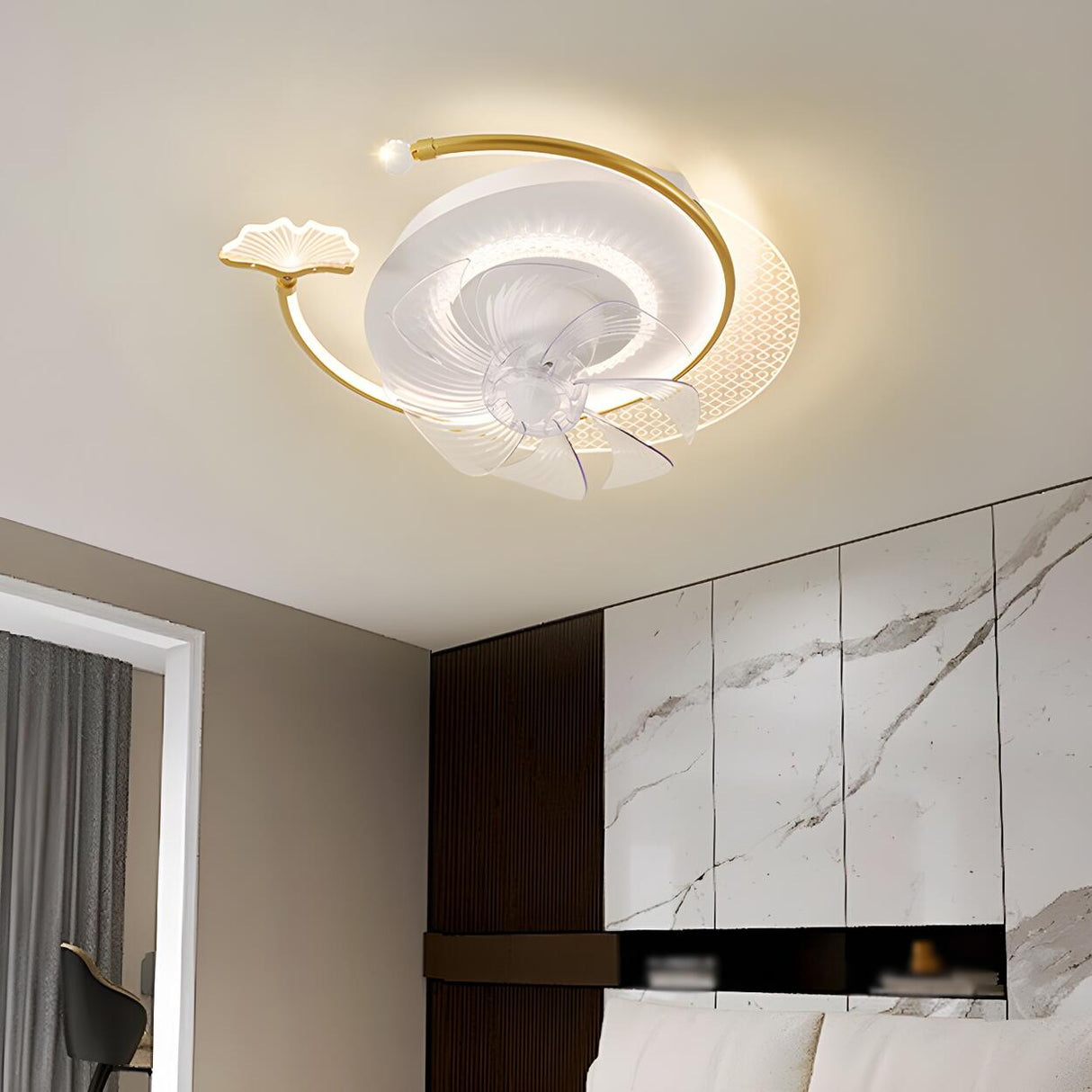 Artistic Nordic Arc LED Ginkgo Leaf Ceiling Fan Light Image - 13
