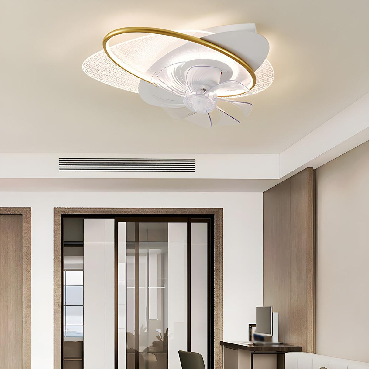 Artistic Nordic Arc LED Ginkgo Leaf Ceiling Fan Light Image - 3