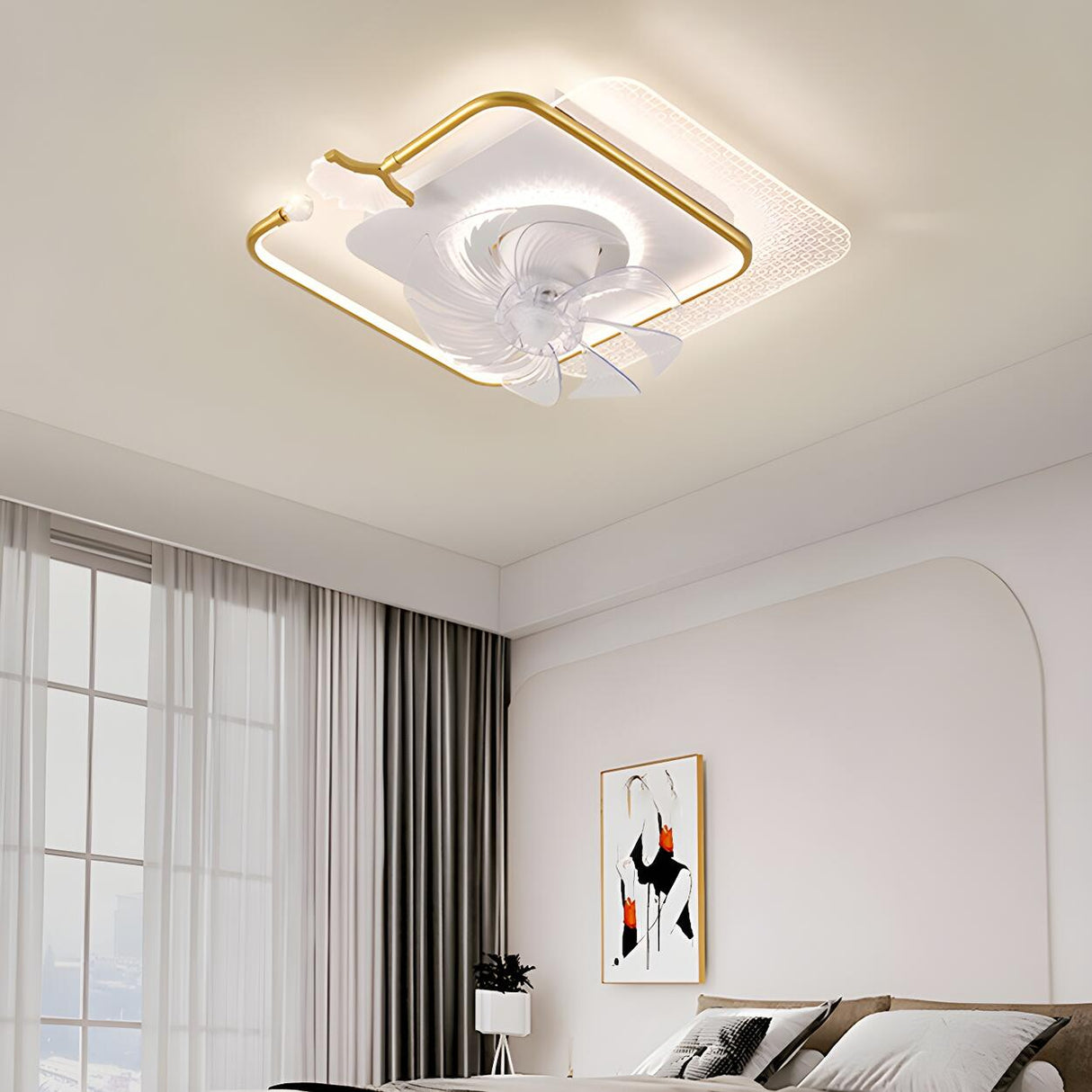 Artistic Nordic Arc LED Ginkgo Leaf Ceiling Fan Light Image - 5