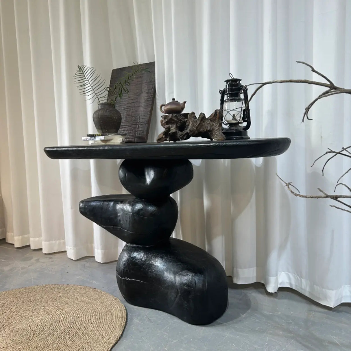 Artistic Pebble Base Wood Black Standard Console Table Image - 1