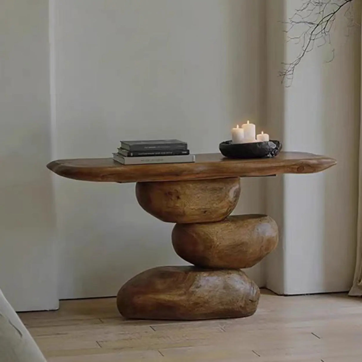 Artistic Pebble Base Wood Black Standard Console Table Image - 3