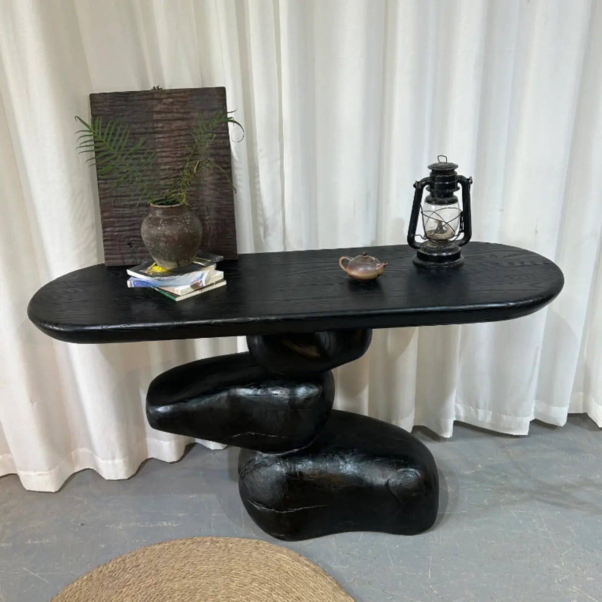 Artistic Pebble Base Wood Black Standard Console Table Image - 5