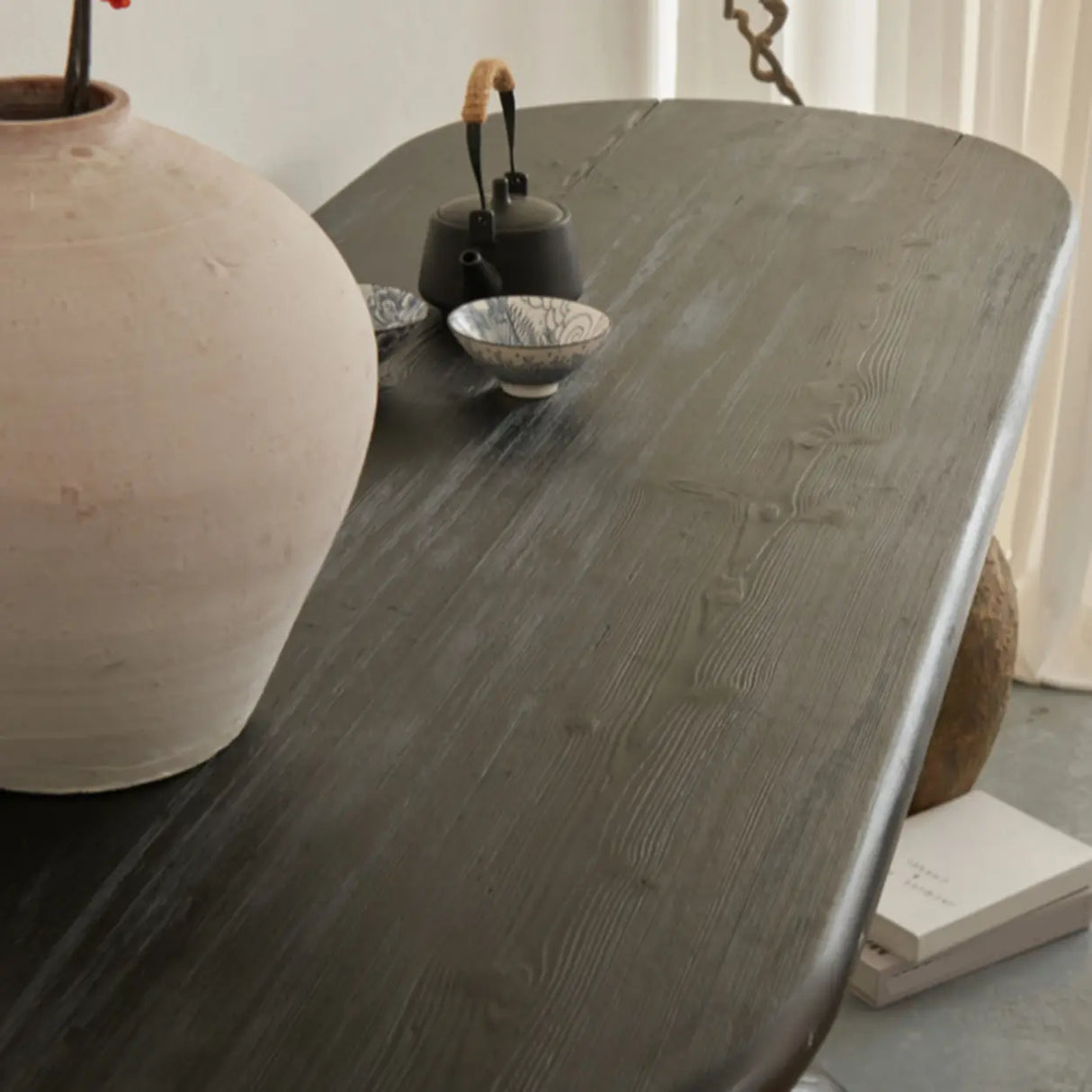 Artistic Pebble Base Wood Black Standard Console Table Image - 6