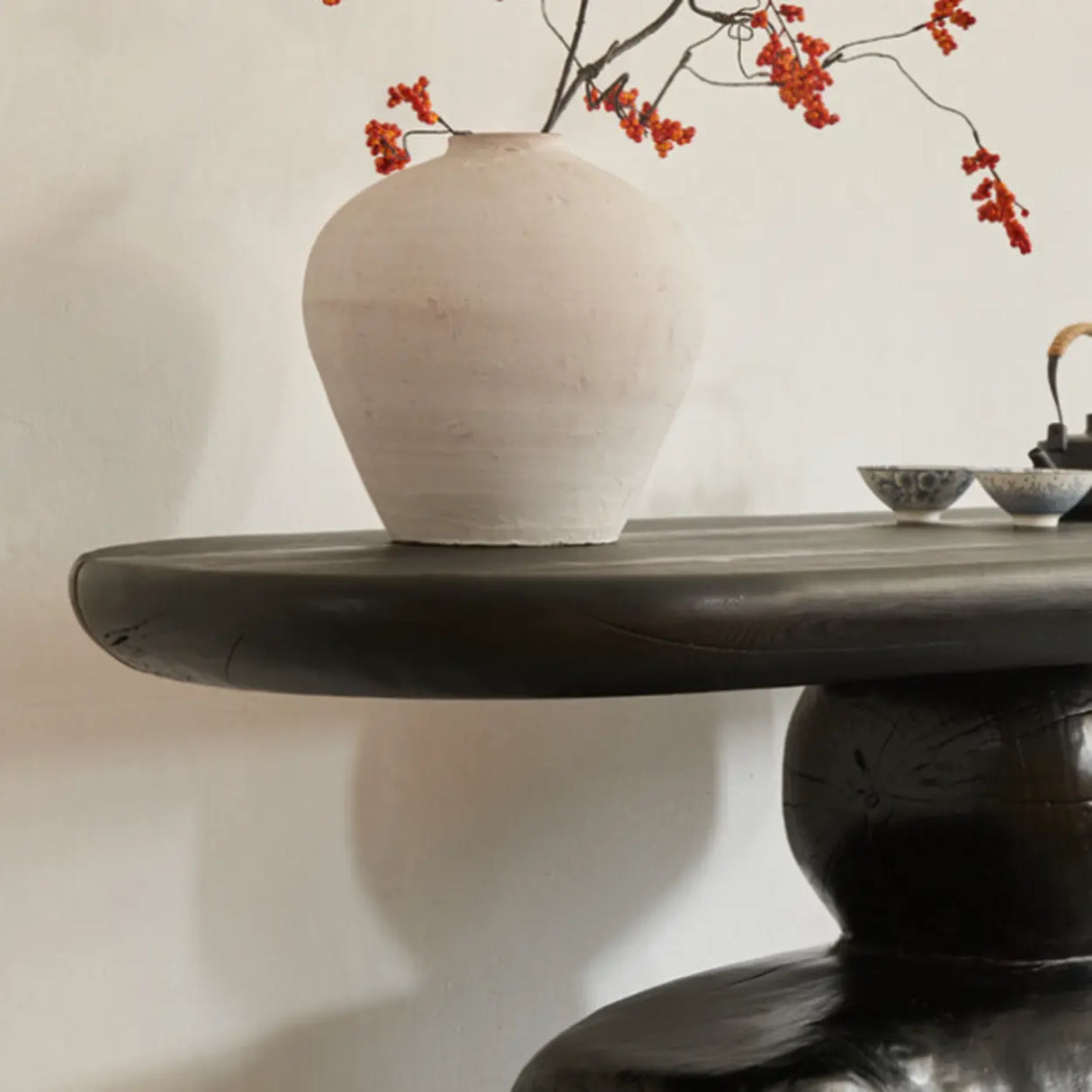 Artistic Pebble Base Wood Black Standard Console Table Image - 7