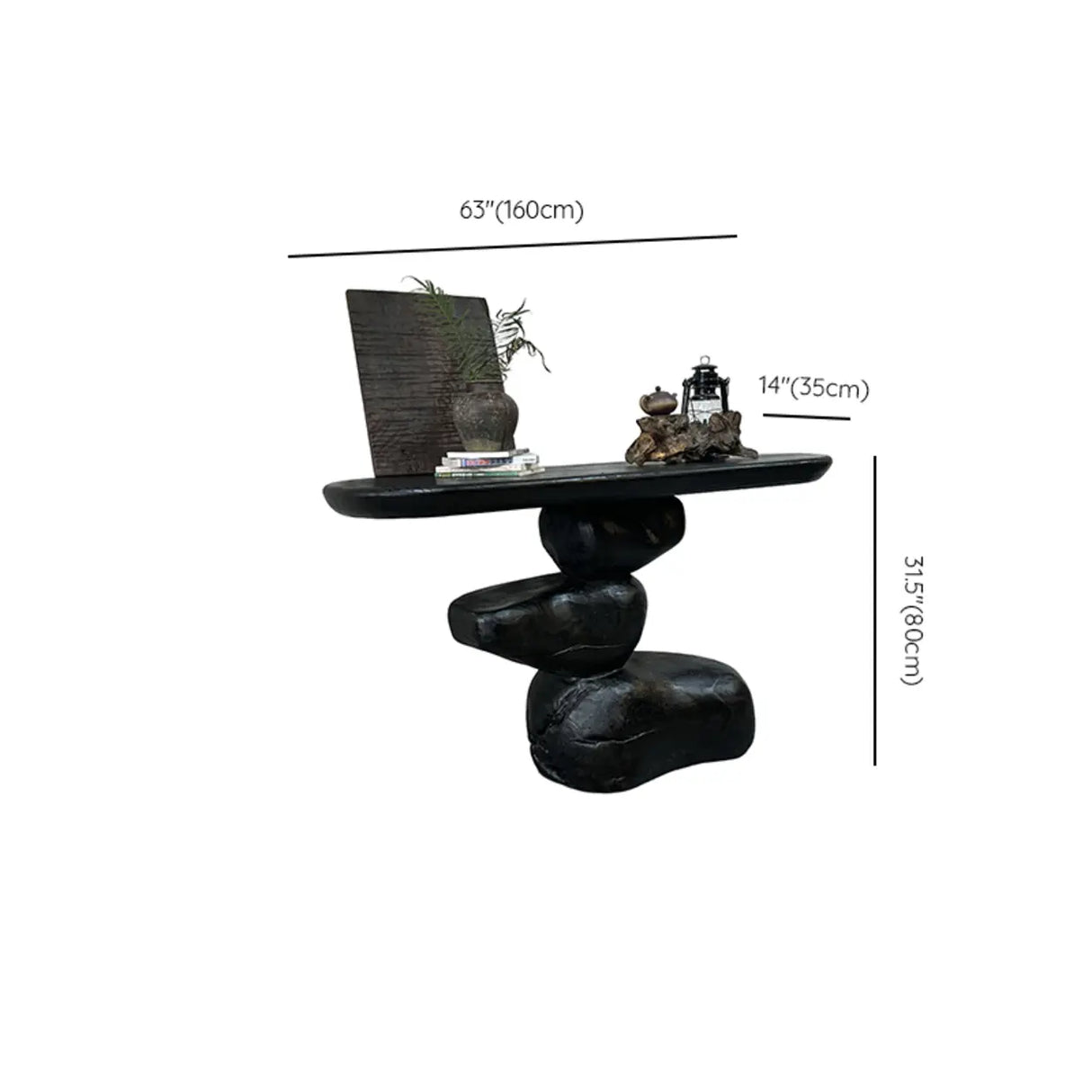 Artistic Pebble Base Wood Black Standard Console Table Image - 9