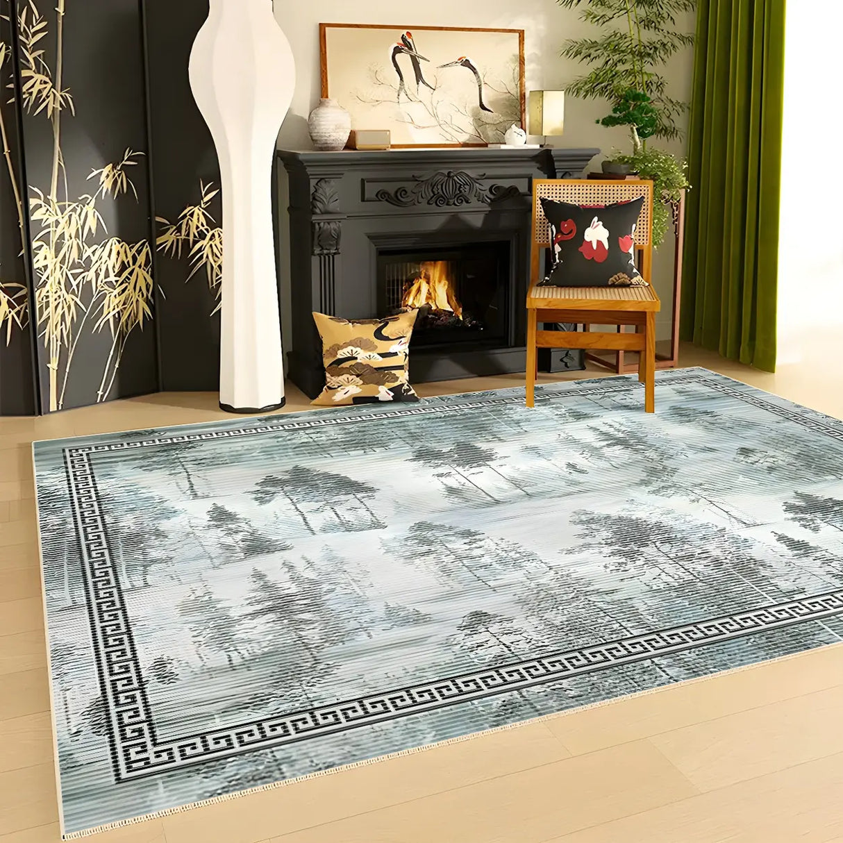 Artistic Rectangle Polyester Grey Floral Area Rug Image - 3