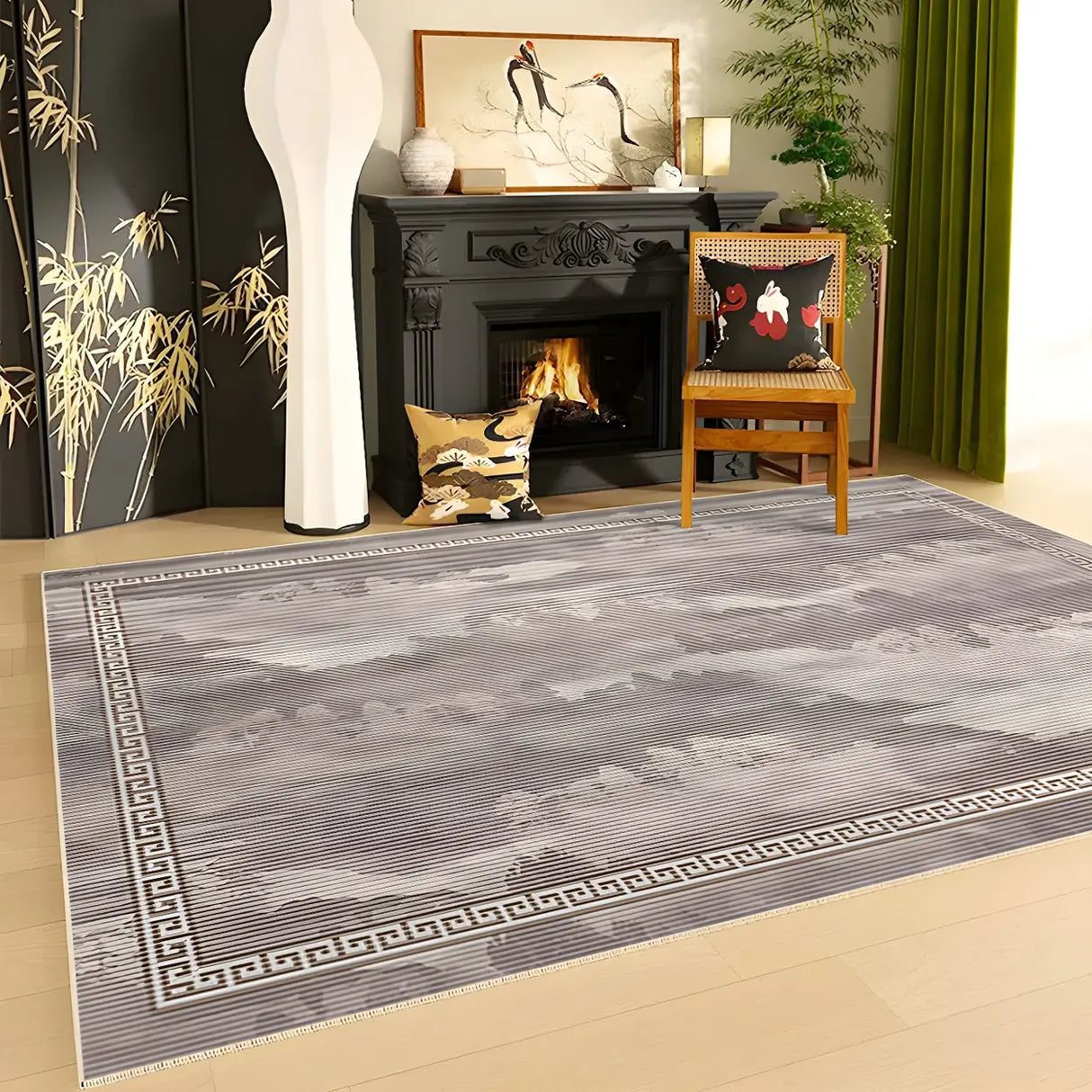 Artistic Rectangle Polyester Grey Floral Area Rug Image - 5