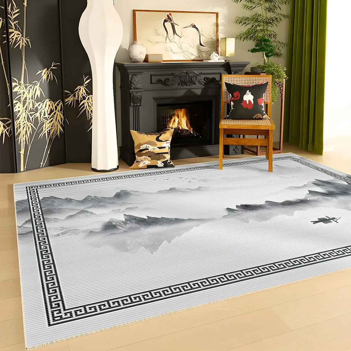 Artistic Rectangle Polyester Grey Floral Area Rug Image - 7