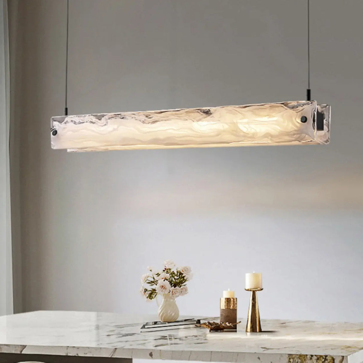 Artistic Rectangular Wavy Glass Island Pendant Light Image - 4