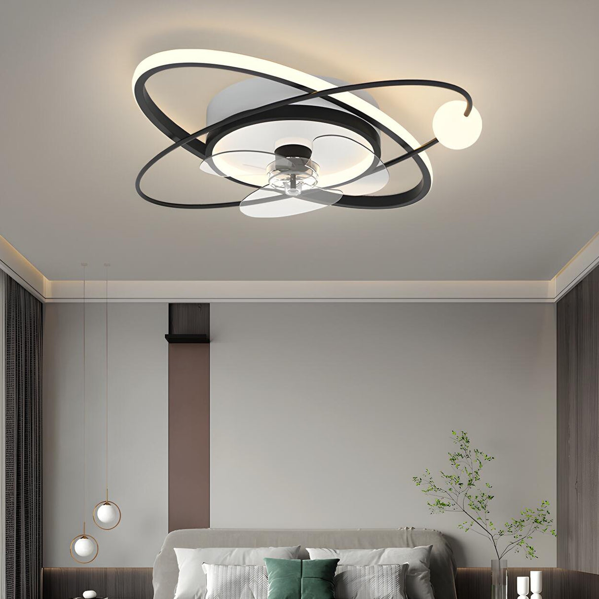 Artistic Ring Track Modern Ceiling Fan with LED Light Image - 12