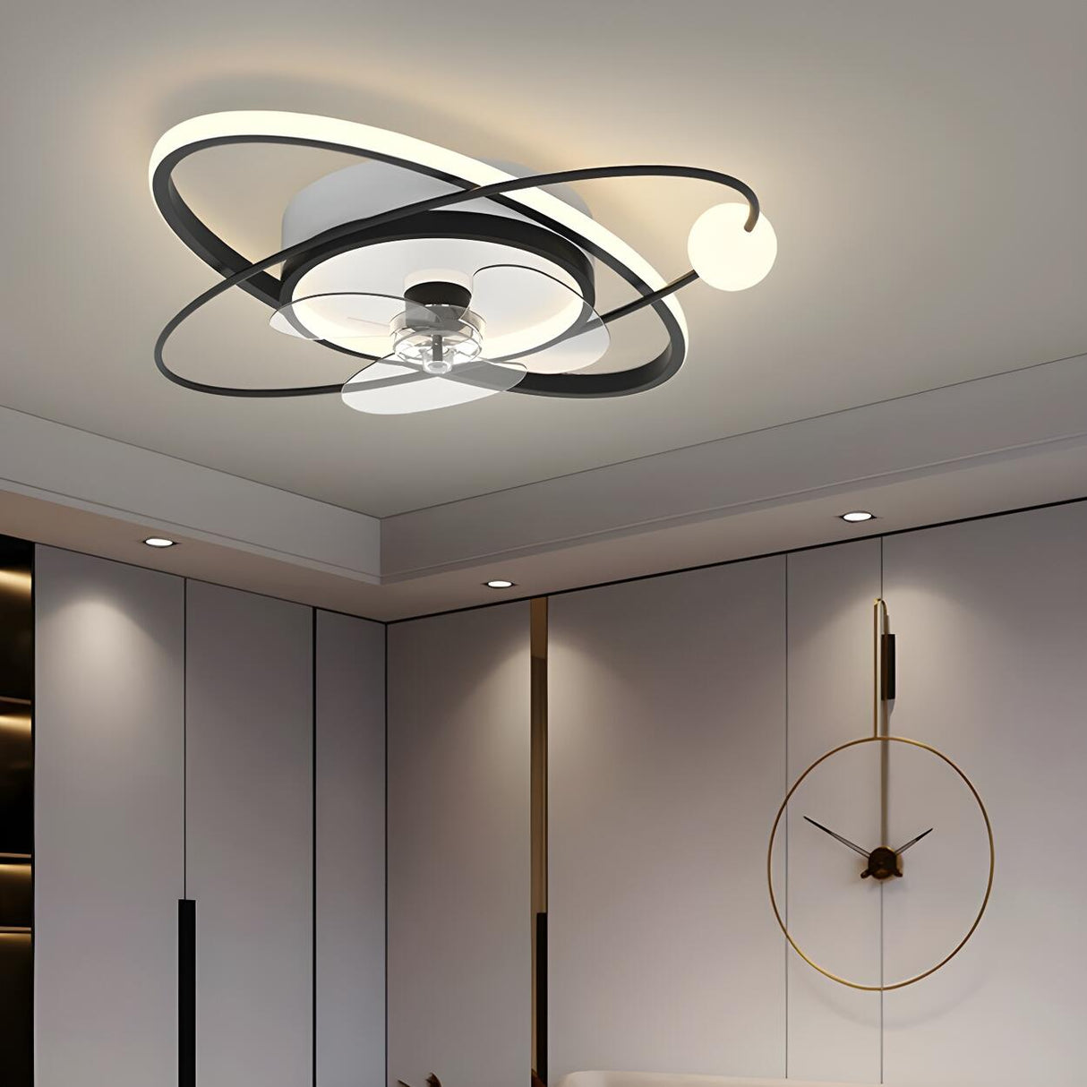 Artistic Ring Track Modern Ceiling Fan with LED Light Image - 13