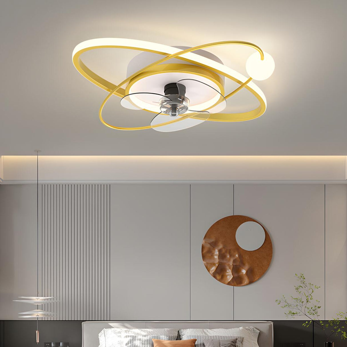Artistic Ring Track Modern Ceiling Fan with LED Light Image - 3