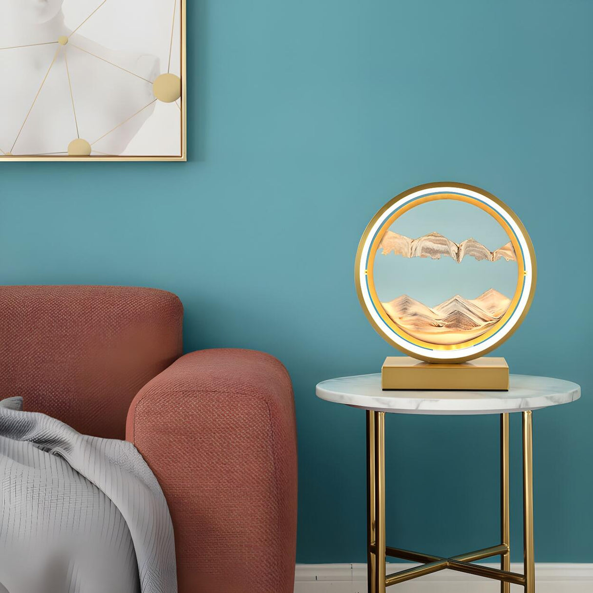 Artistic Round Landscape Painting Decorative Table Lamp Image - 22