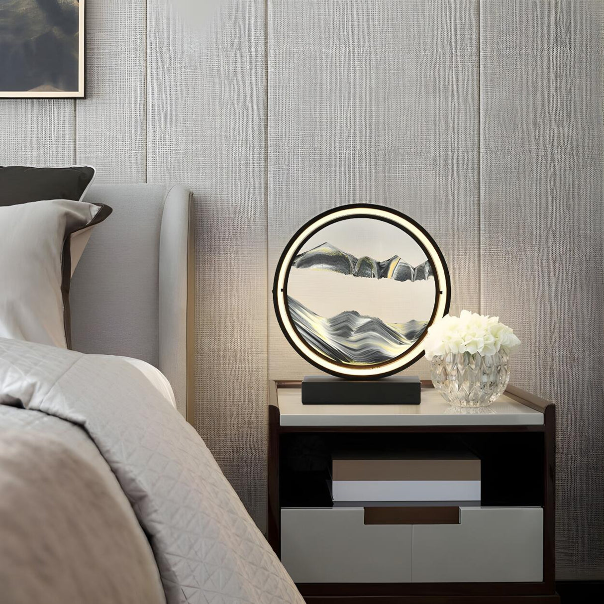 Artistic Round Landscape Painting Decorative Table Lamp Image - 23