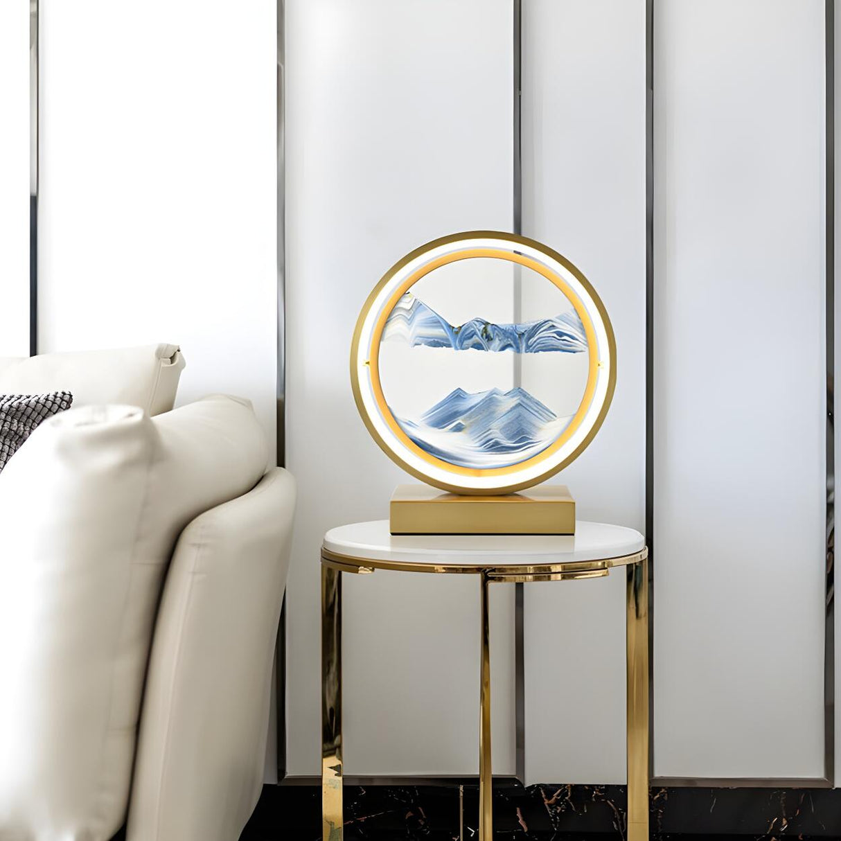 Artistic Round Landscape Painting Decorative Table Lamp Image - 4