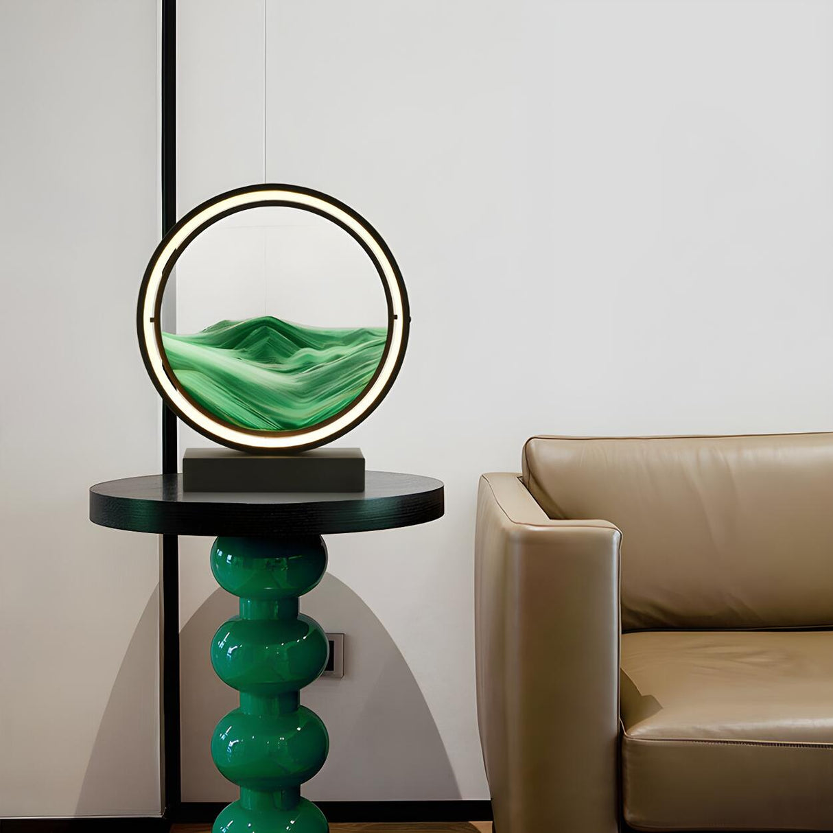 Artistic Round Landscape Painting Decorative Table Lamp Image - 6