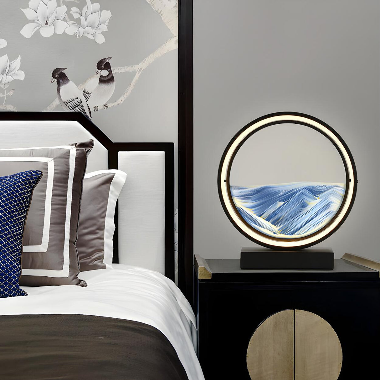 Artistic Round Landscape Painting Decorative Table Lamp Image - 7