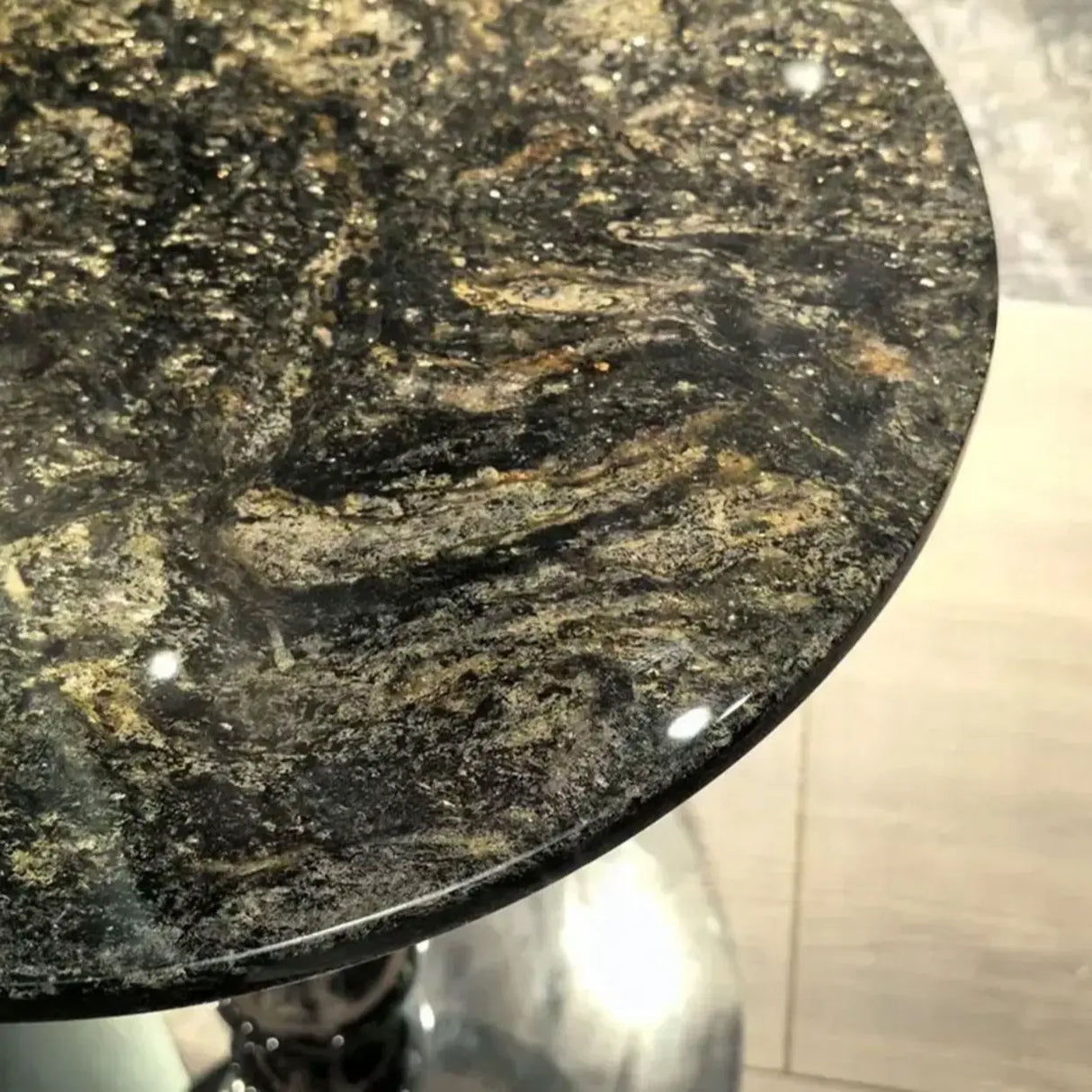 Artistic Round Marble Top Silver Ball Pedestal Side Table Image - 11