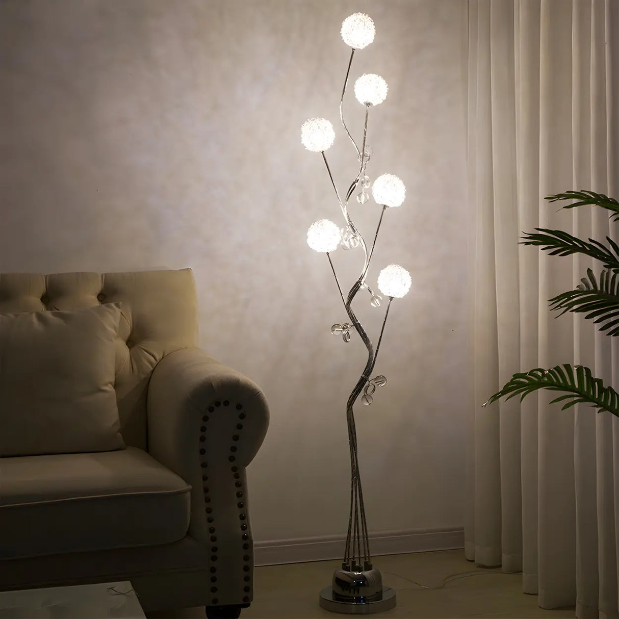 Artistic Sliver Branch and Chrysanthemum Floor Lamp Image - 1