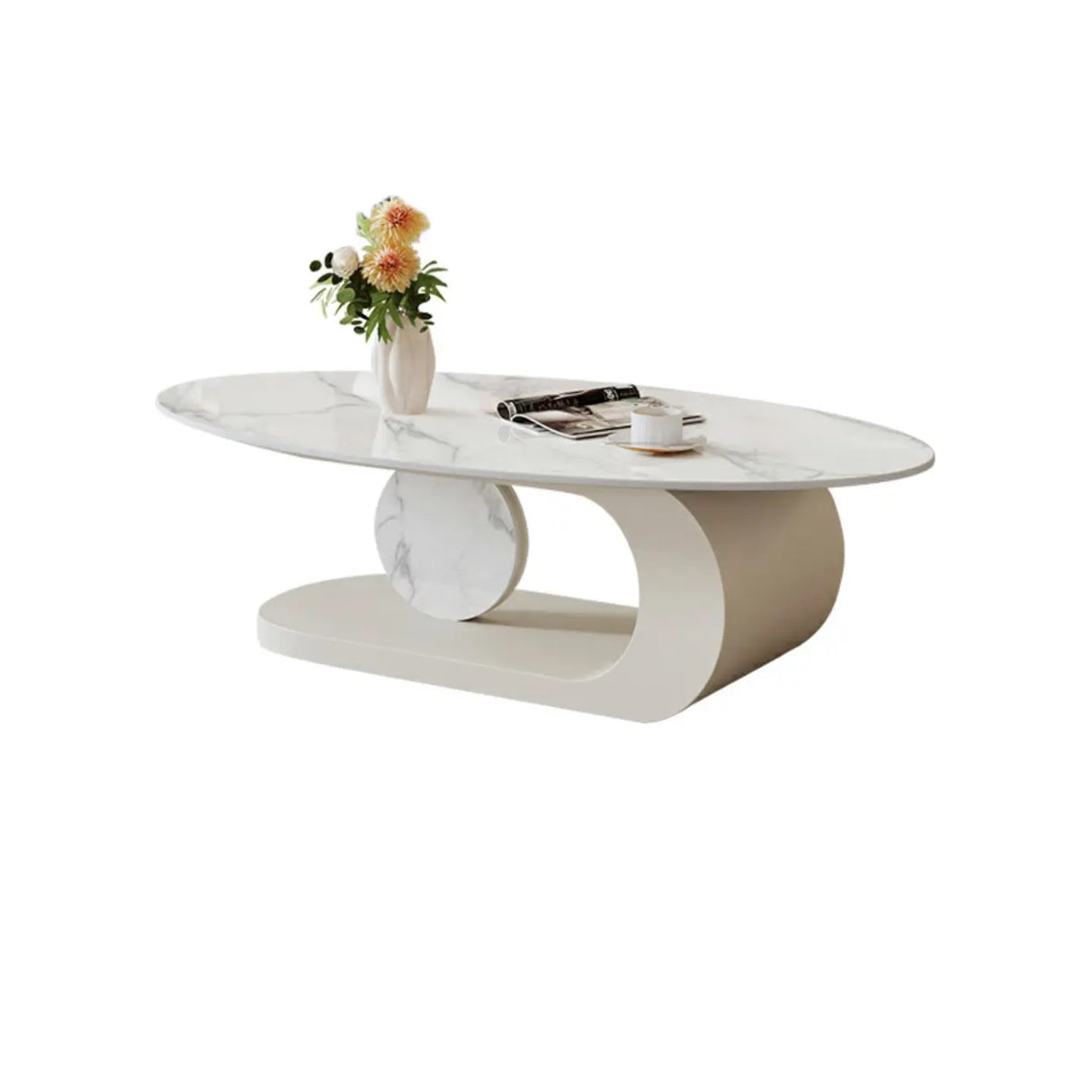 Artistic Stone Oval Iron Block Base Coffee Table Image - 10