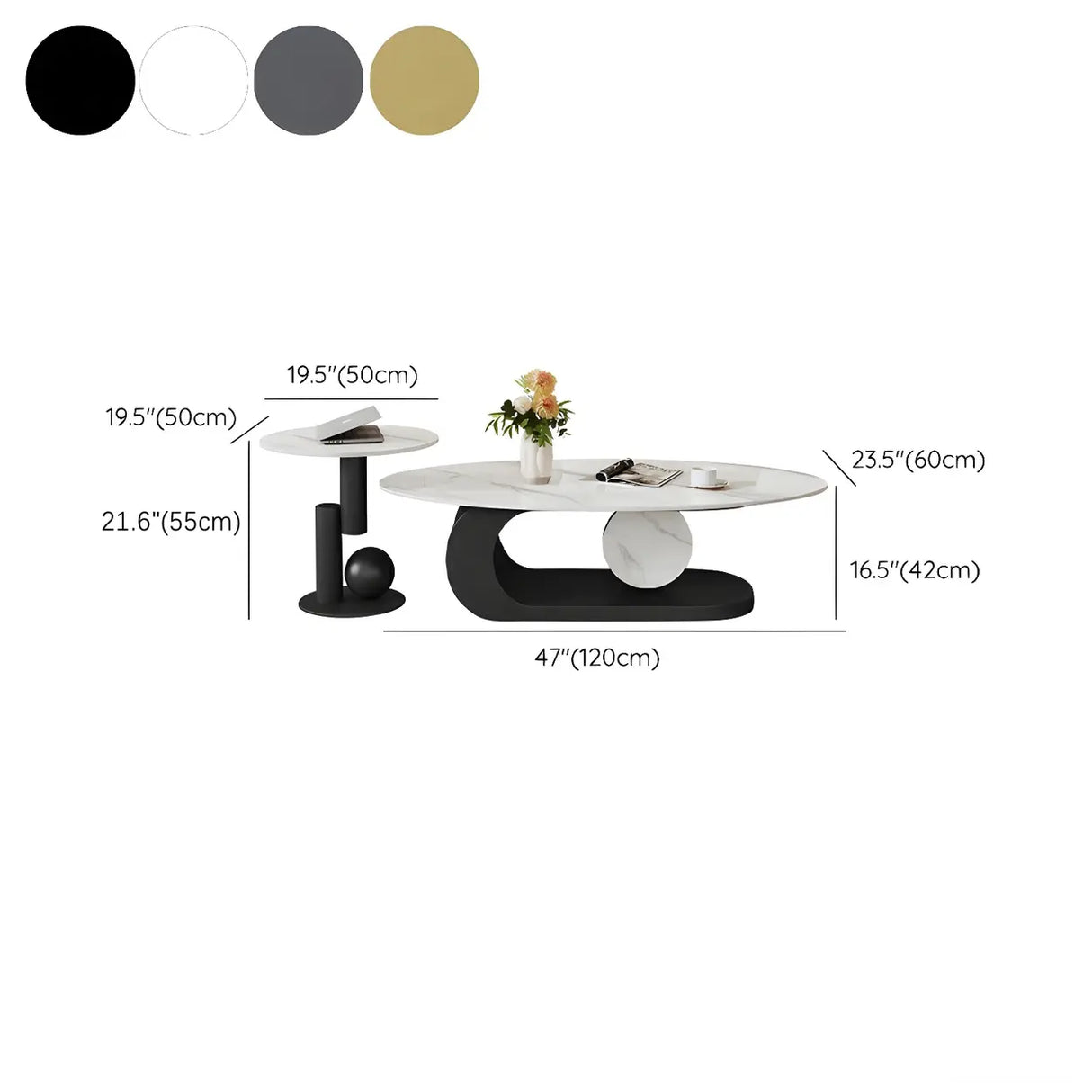 Artistic Stone Oval Iron Block Base Coffee Table Image - 23