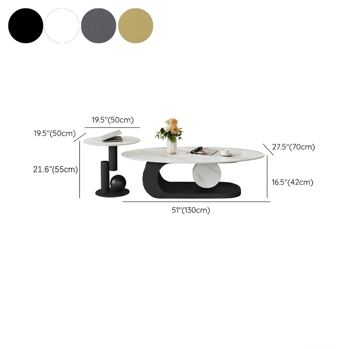 Artistic Stone Oval Iron Block Base Coffee Table Image - 24