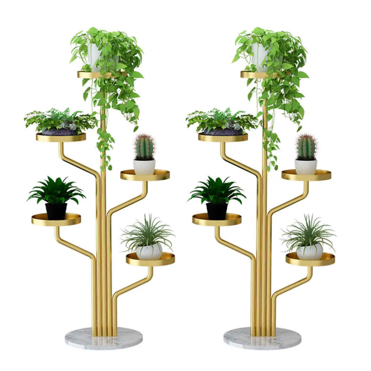Artistic Tree Shape Tiered Tray Metal Plant Stand Gold Image - 10