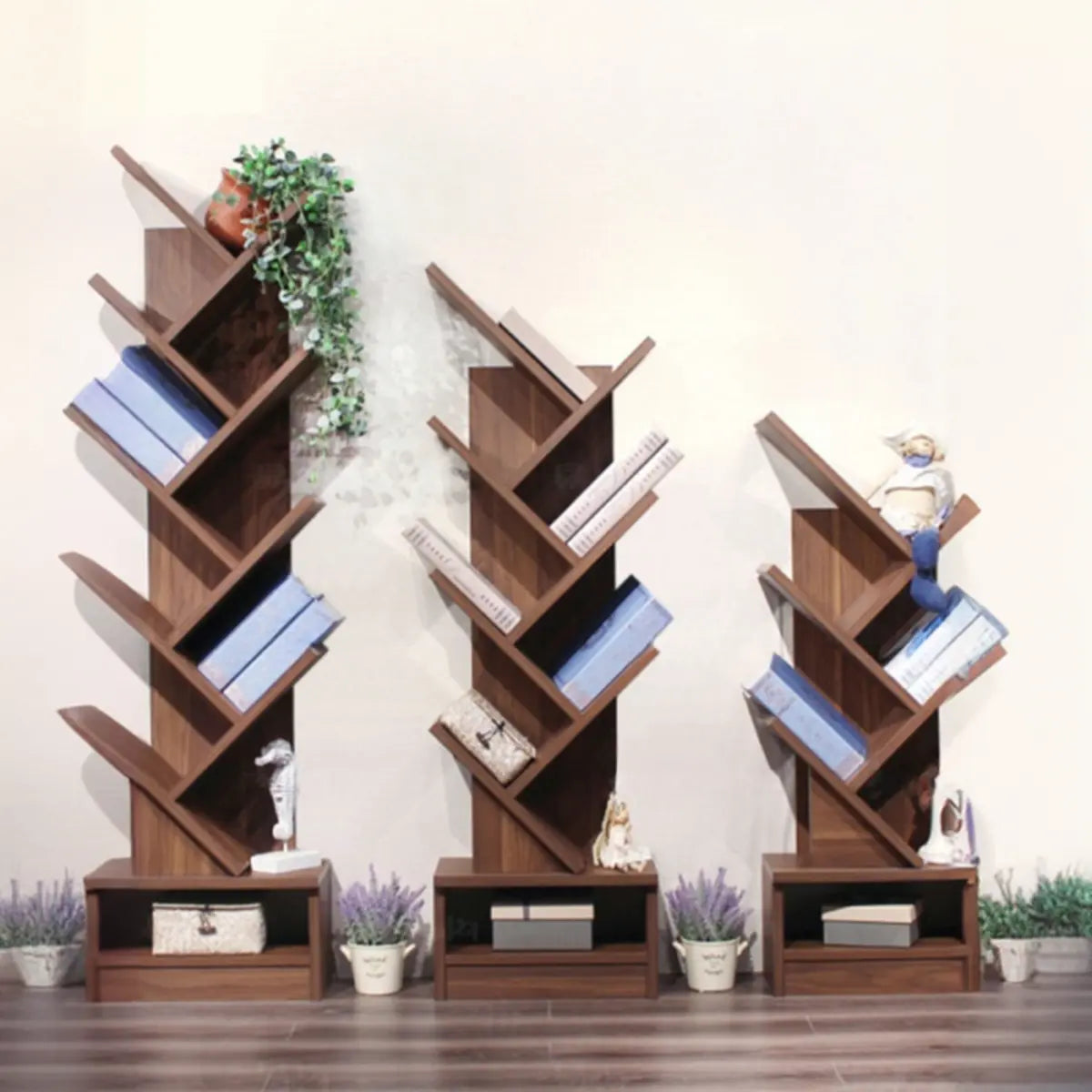 Artistic Tree Shape Wood Open Shelves Display Bookcase Image - 1