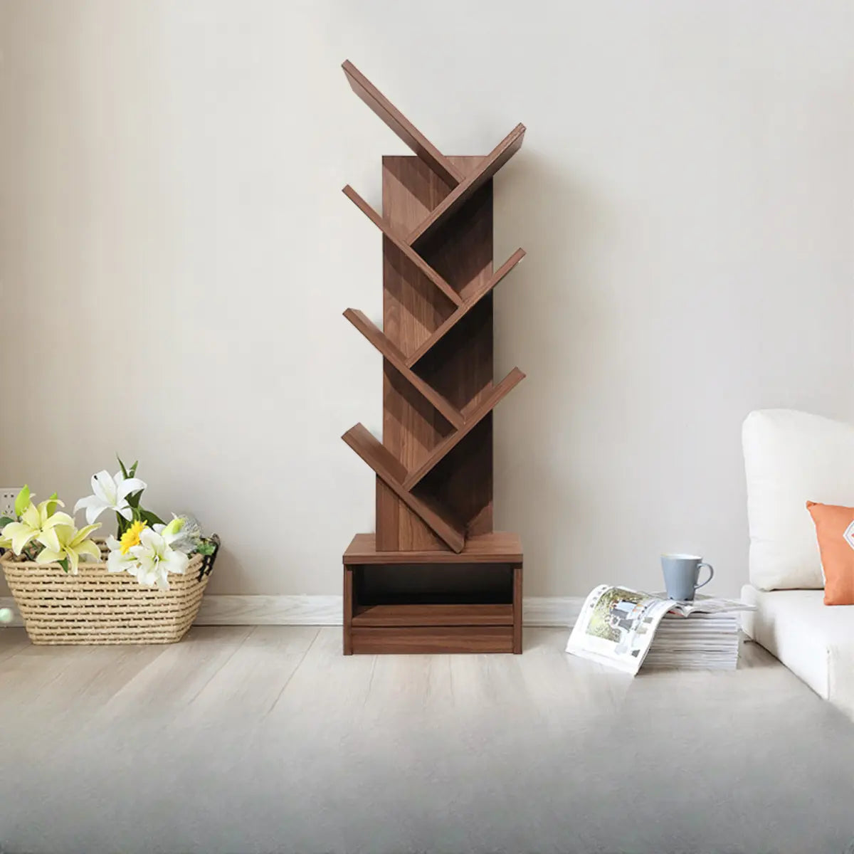 Artistic Tree Shape Wood Open Shelves Display Bookcase Image - 2