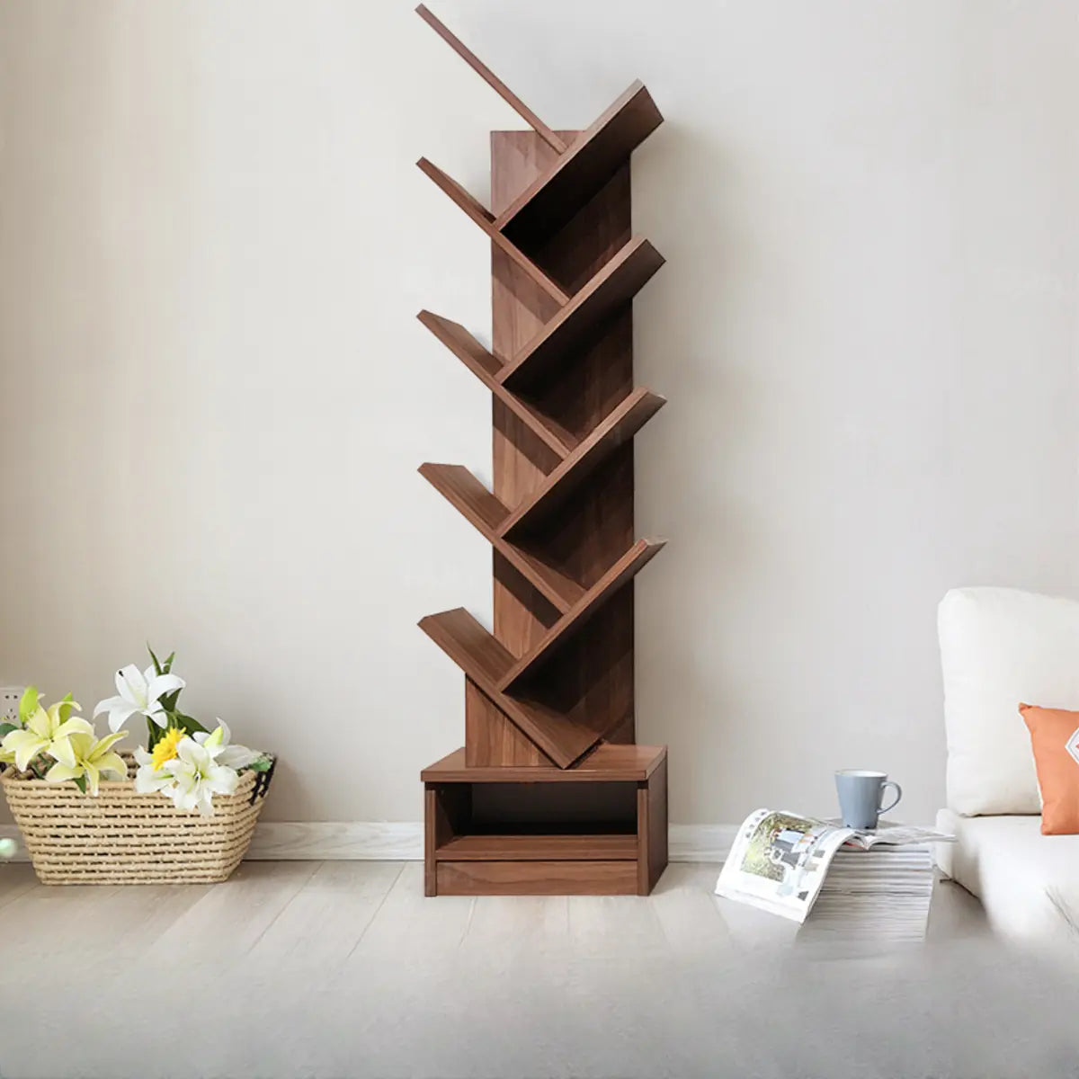 Artistic Tree Shape Wood Open Shelves Display Bookcase Image - 3