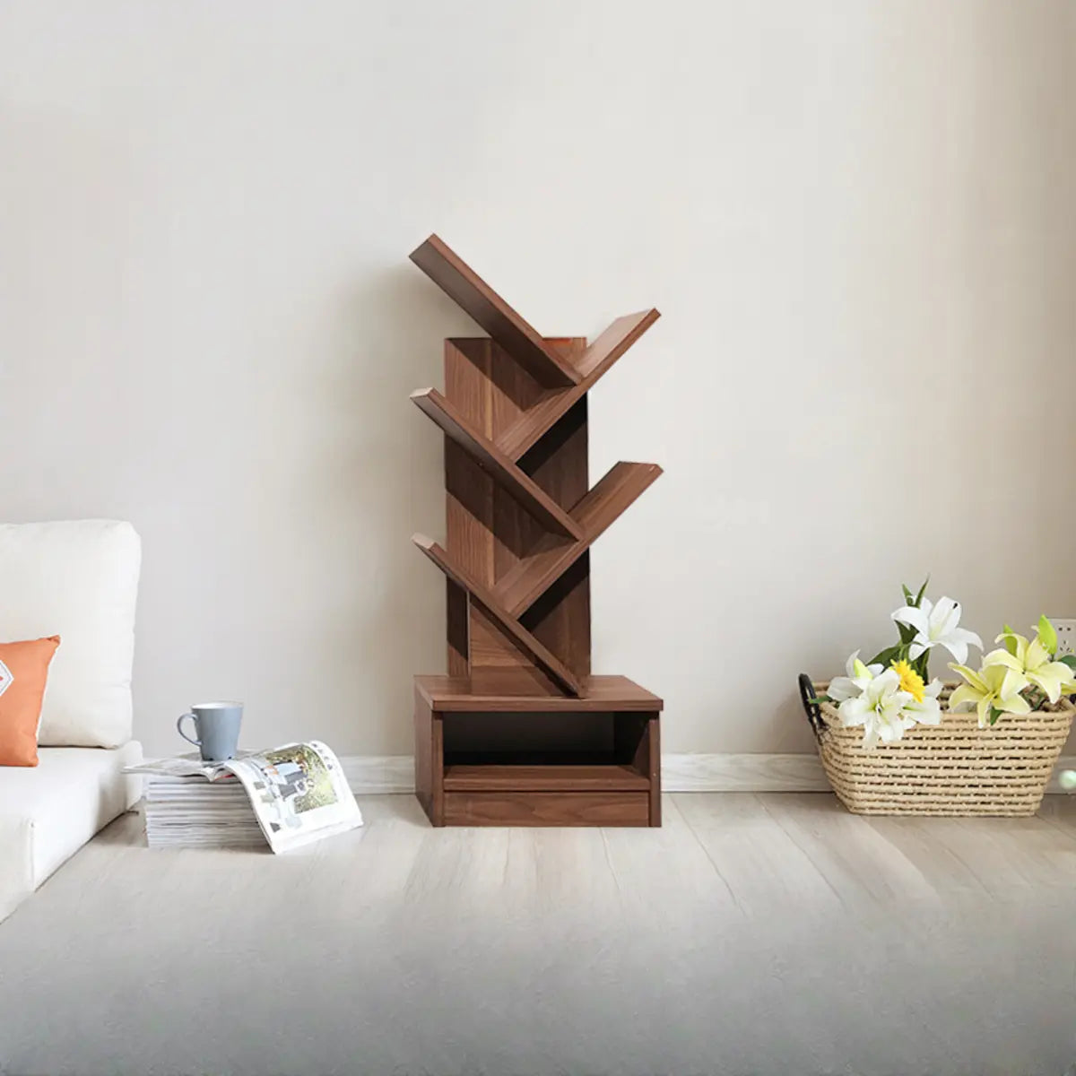 Artistic Tree Shape Wood Open Shelves Display Bookcase Image - 4