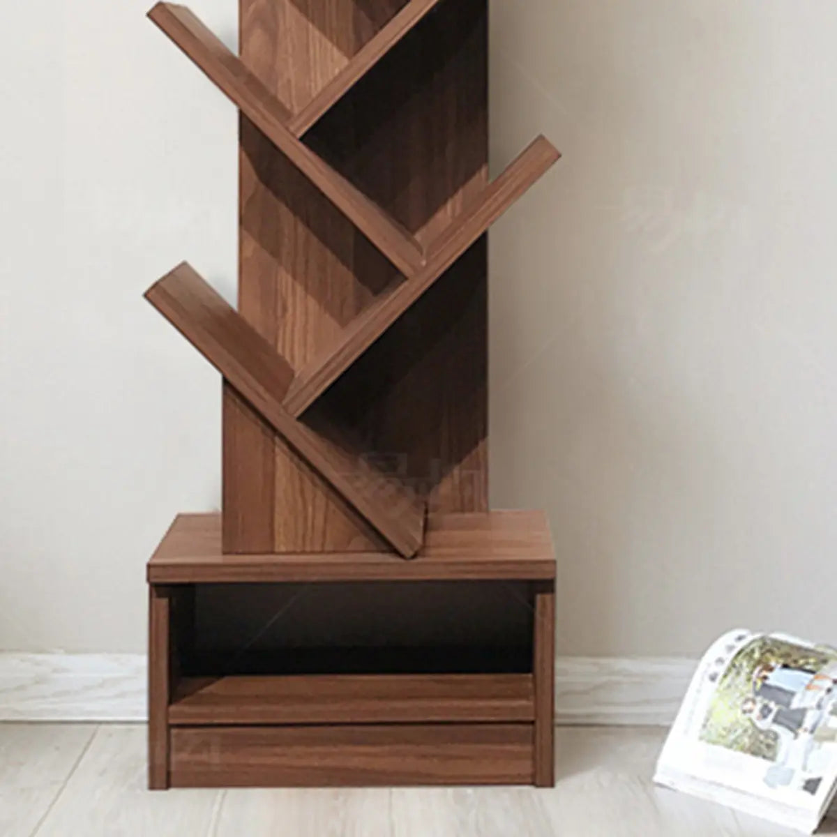 Artistic Tree Shape Wood Open Shelves Display Bookcase Image - 5