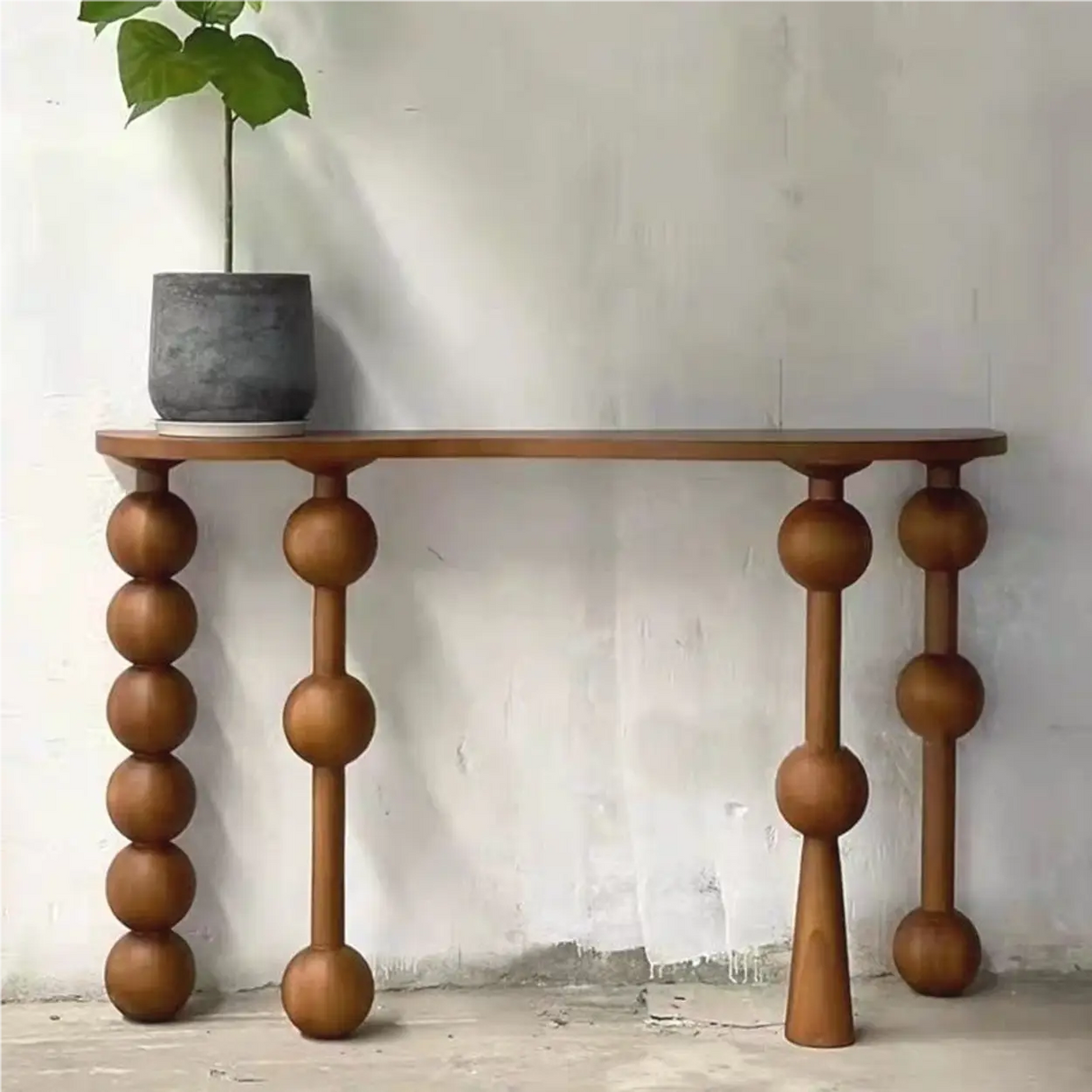 Artistic Turned Leg Walnut Wood Entry Console Table Image - 1