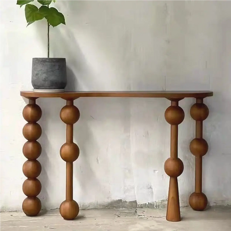 Artistic Turned Leg Walnut Wood Entry Console Table Image - 1