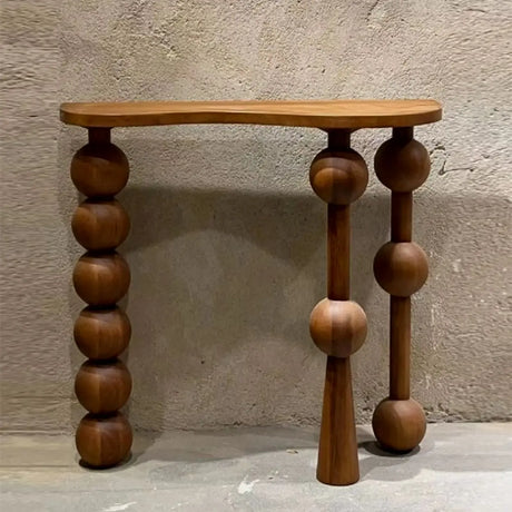 Artistic Turned Leg Walnut Wood Entry Console Table Image - 2
