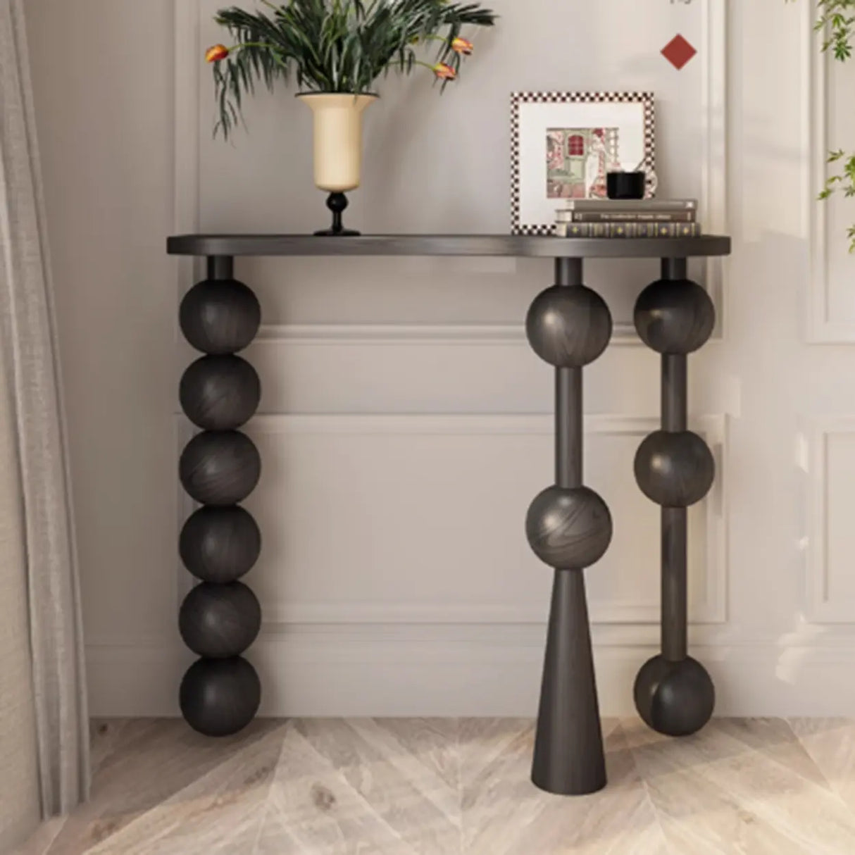 Artistic Turned Leg Walnut Wood Entry Console Table Image - 3