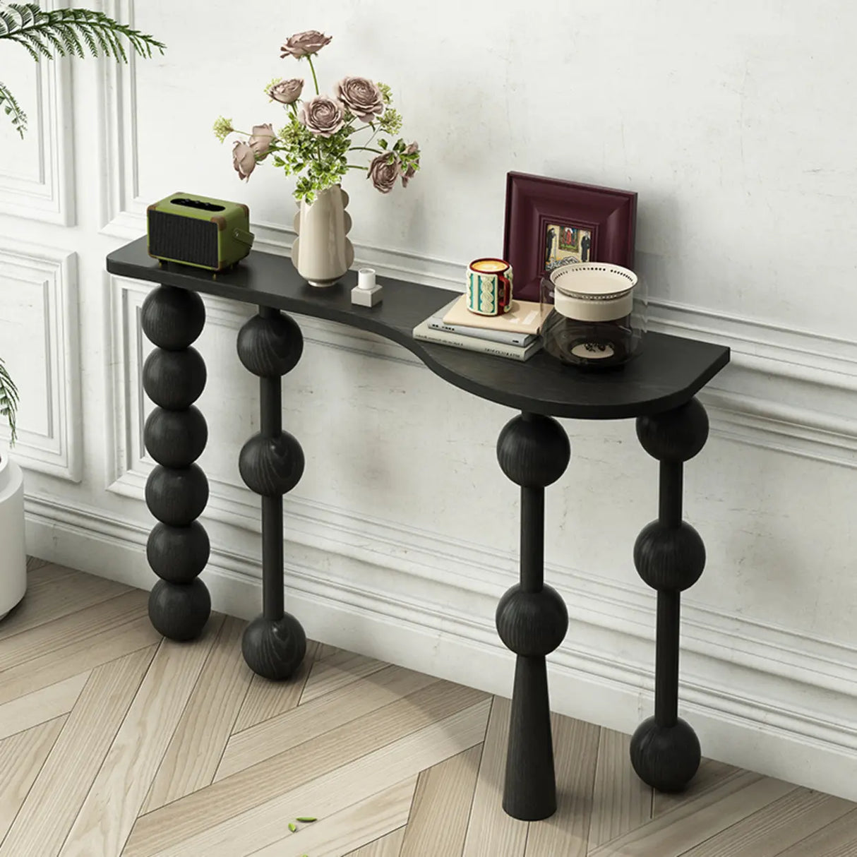 Artistic Turned Leg Walnut Wood Entry Console Table Image - 7