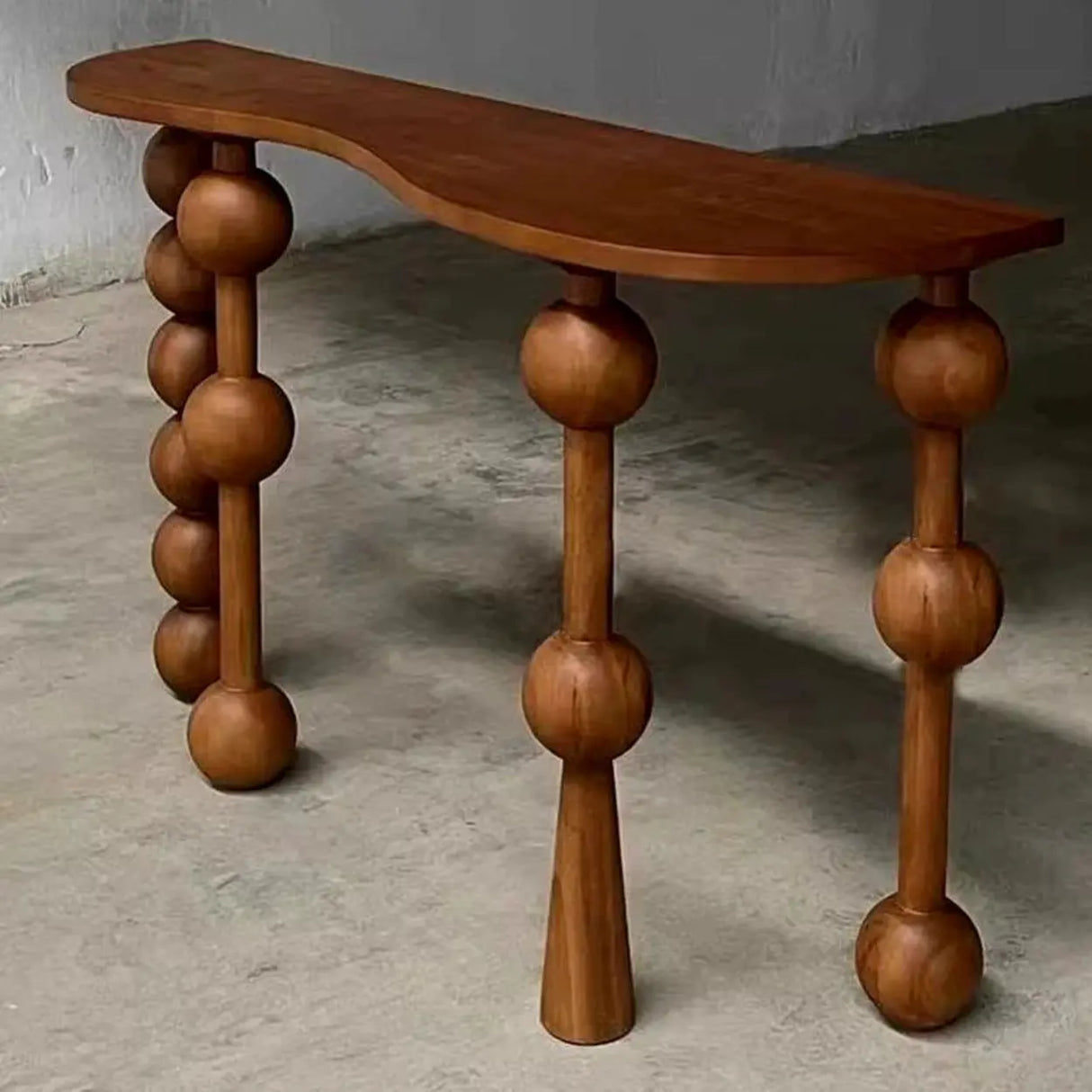 Artistic Turned Leg Walnut Wood Entry Console Table Image - 9