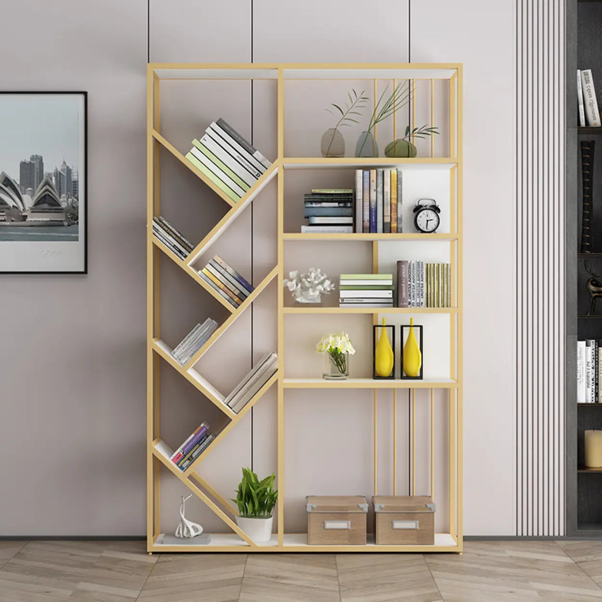 Artistic Vertical Geometric Open Etagere Large Bookshelf Image - 1