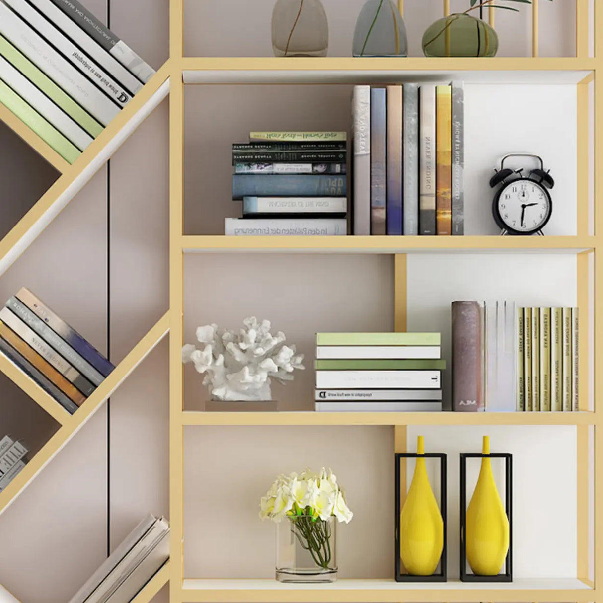 Artistic Vertical Geometric Open Etagere Large Bookshelf Image - 4