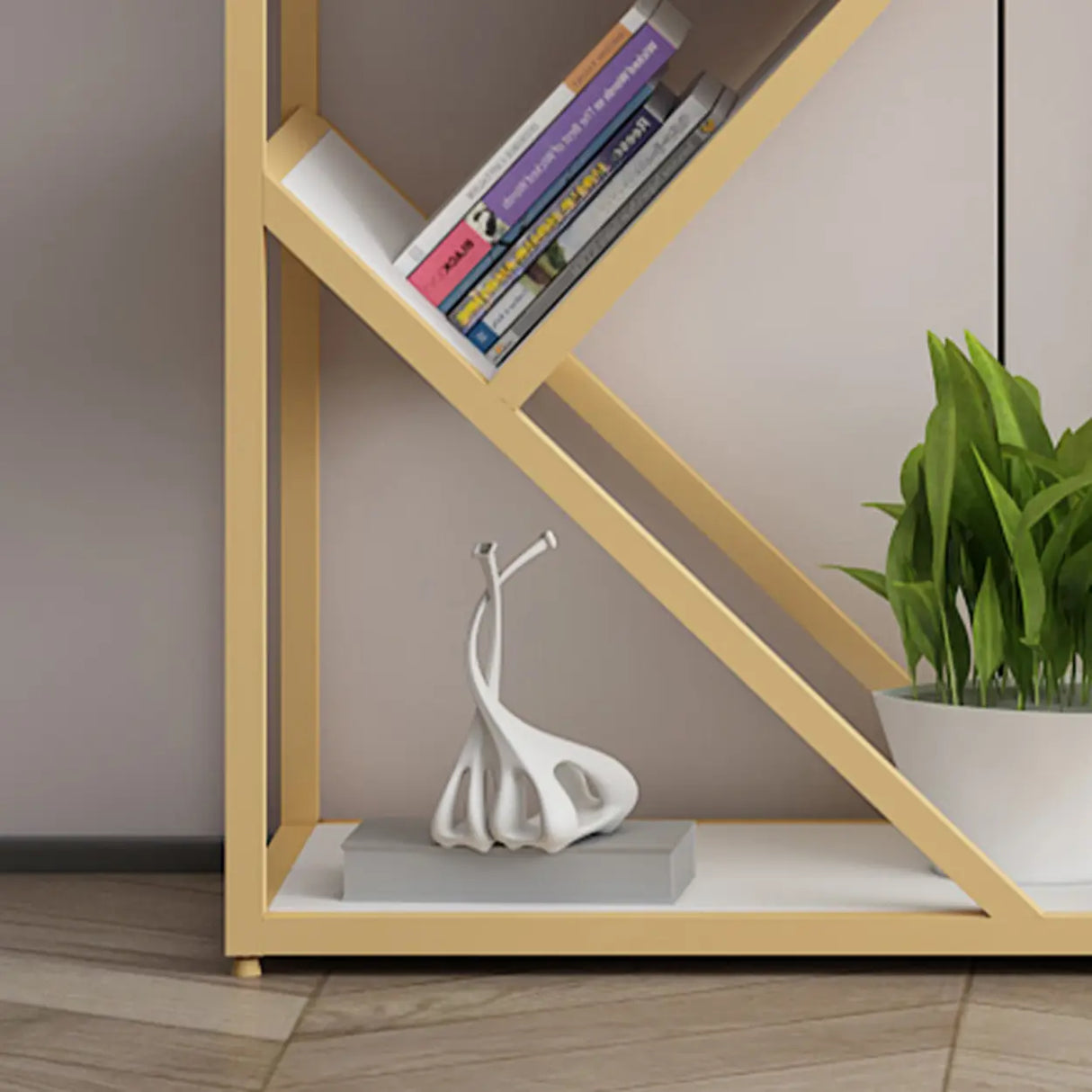 Artistic Vertical Geometric Open Etagere Large Bookshelf Image - 8