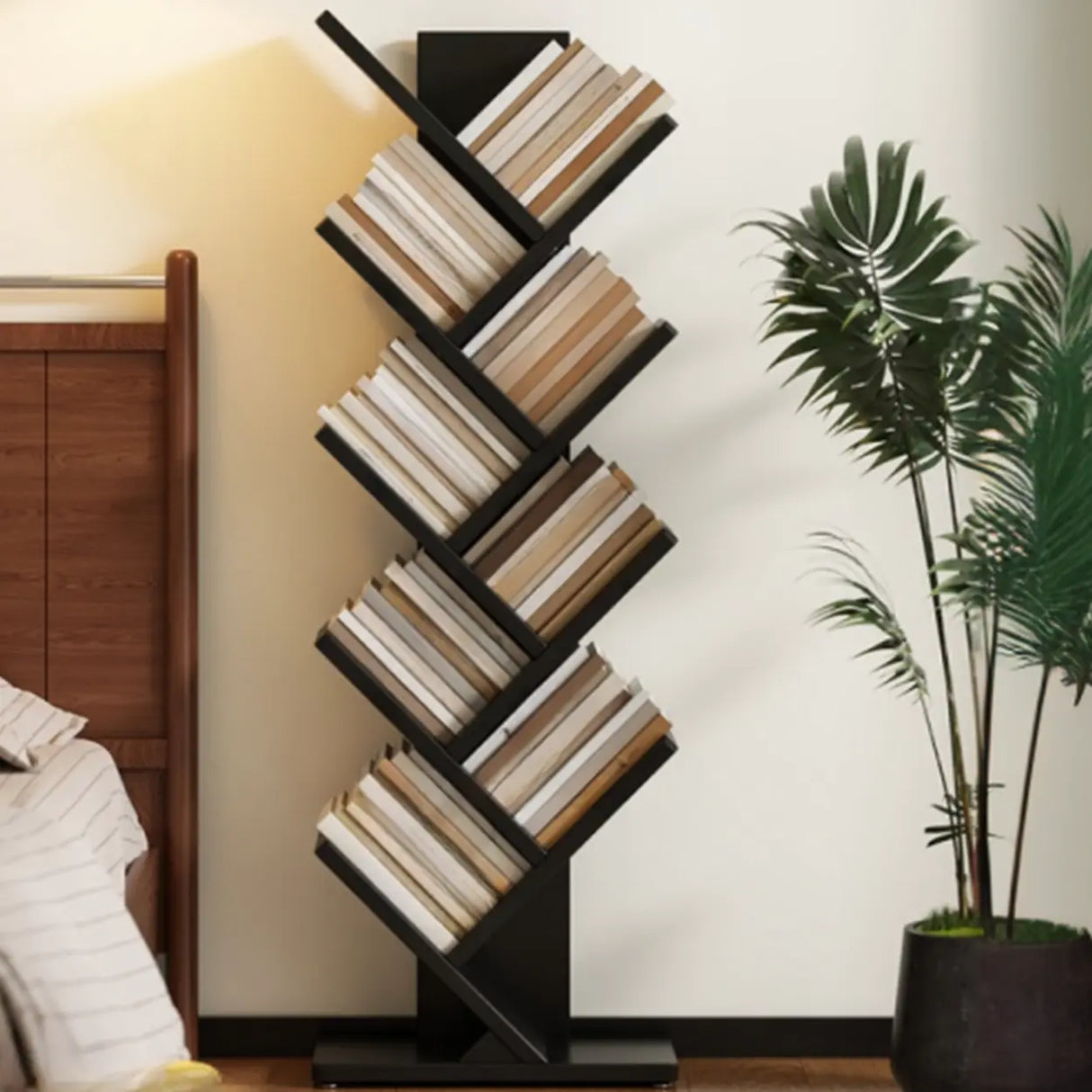 Artistic Vertical Rubberwood Branch Bookcase Black Image - 1