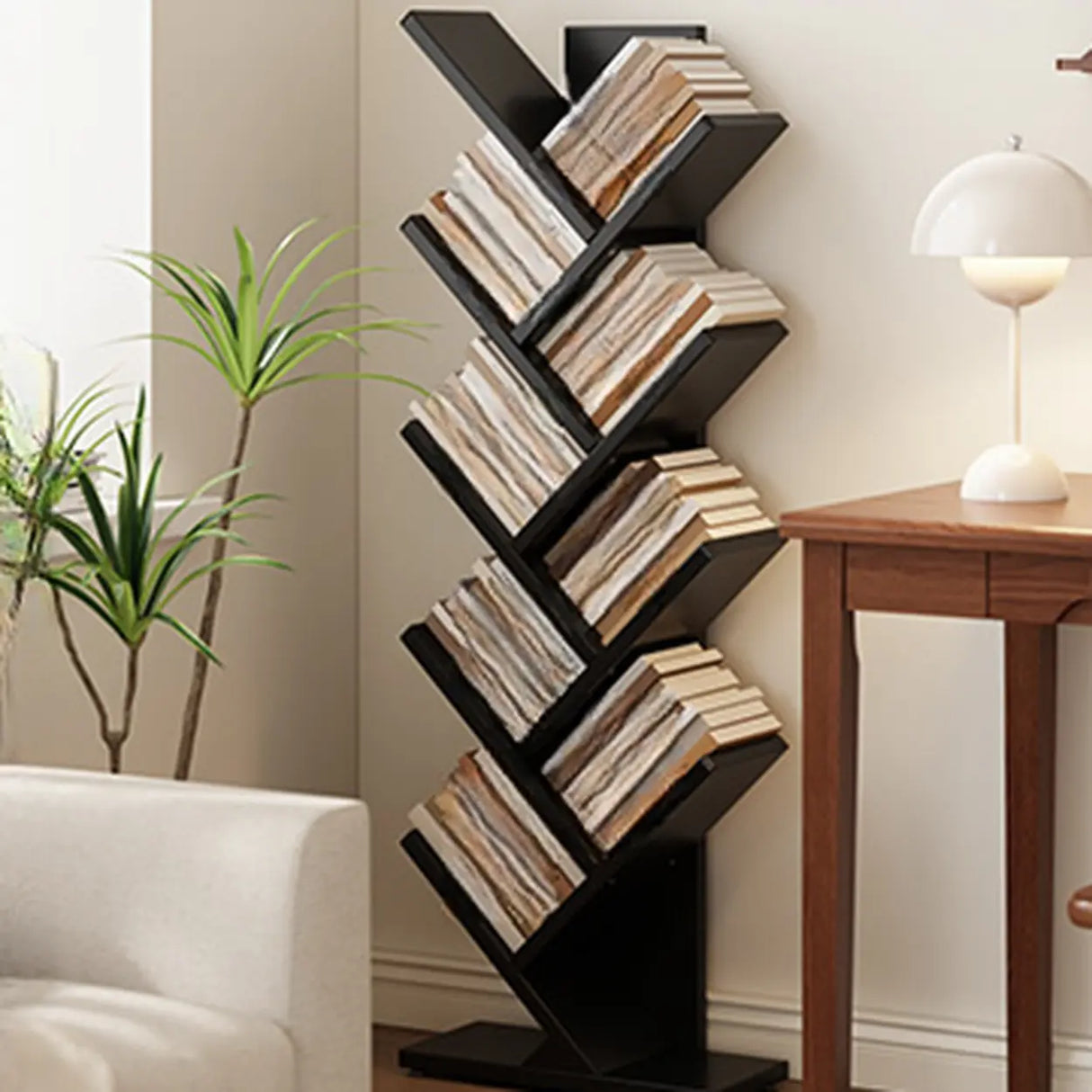 Artistic Vertical Rubberwood Branch Bookcase Black Image - 4